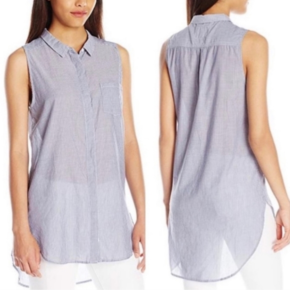 Rails Layla Sleeveless Button Stripe Hi Low Tunic Top Coastal Beachy Summer - Picture 1 of 4